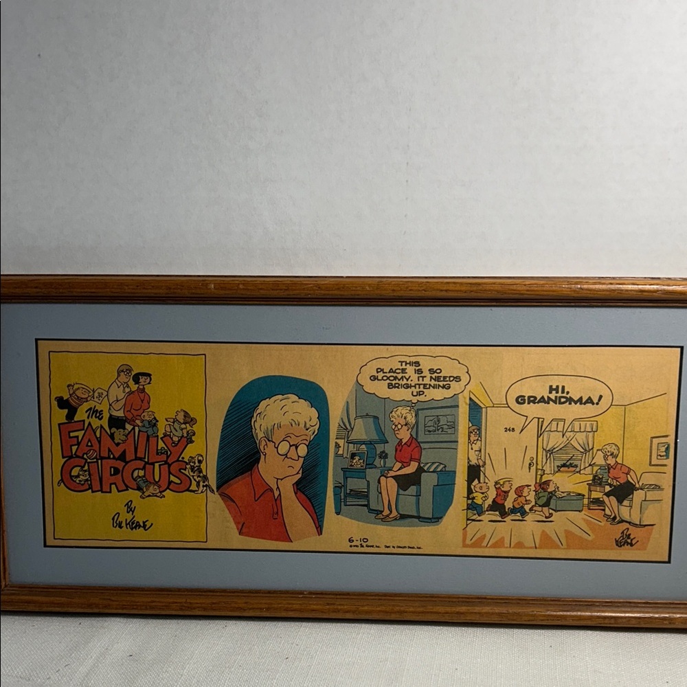 Family Circus Comic Strip Wall Art with Brown Frame